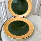 Set of 6 flat plates in green enamel ceramic salins model "capvern" years 60-70