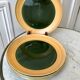 Lot de 6 assiettes plates en céramique émail vert salins modèle "capvern" années 60-70