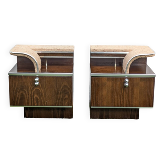 Pair of vintage 70s bedside tables with integrated lighting
