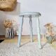 Antique tripod stool, solid wood, blue.