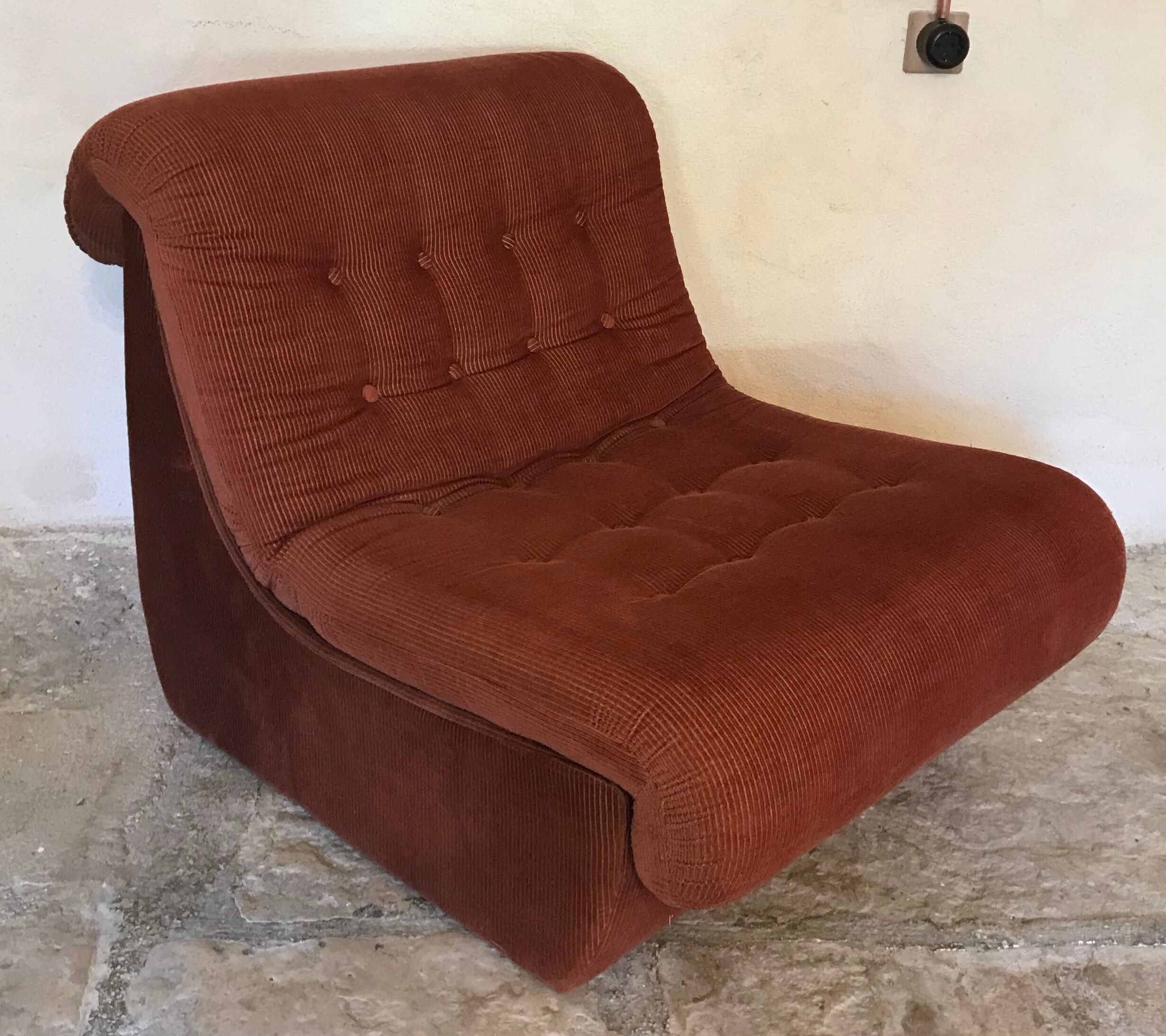 Vintage chair upholstered in corduroy