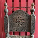 Pakistan Old Swat Valley Carved walnut wood low chair woven leather seat