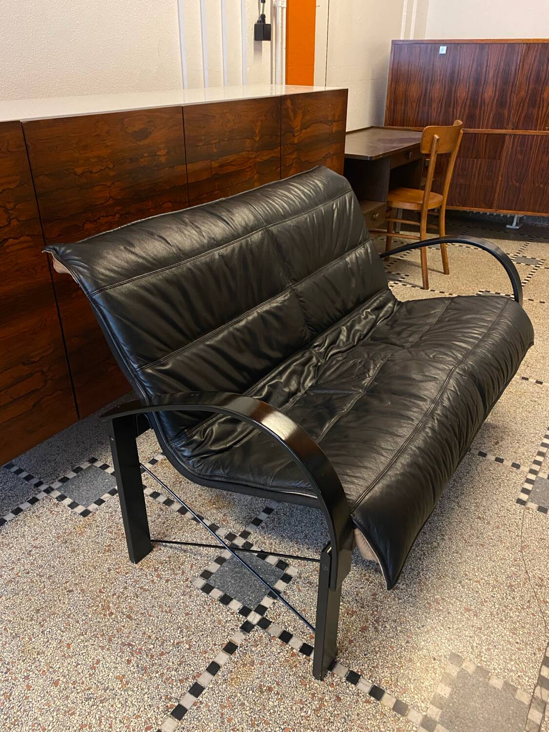 “Polhem” two-seater leather bench by Tord Björklund for IKEA 1980