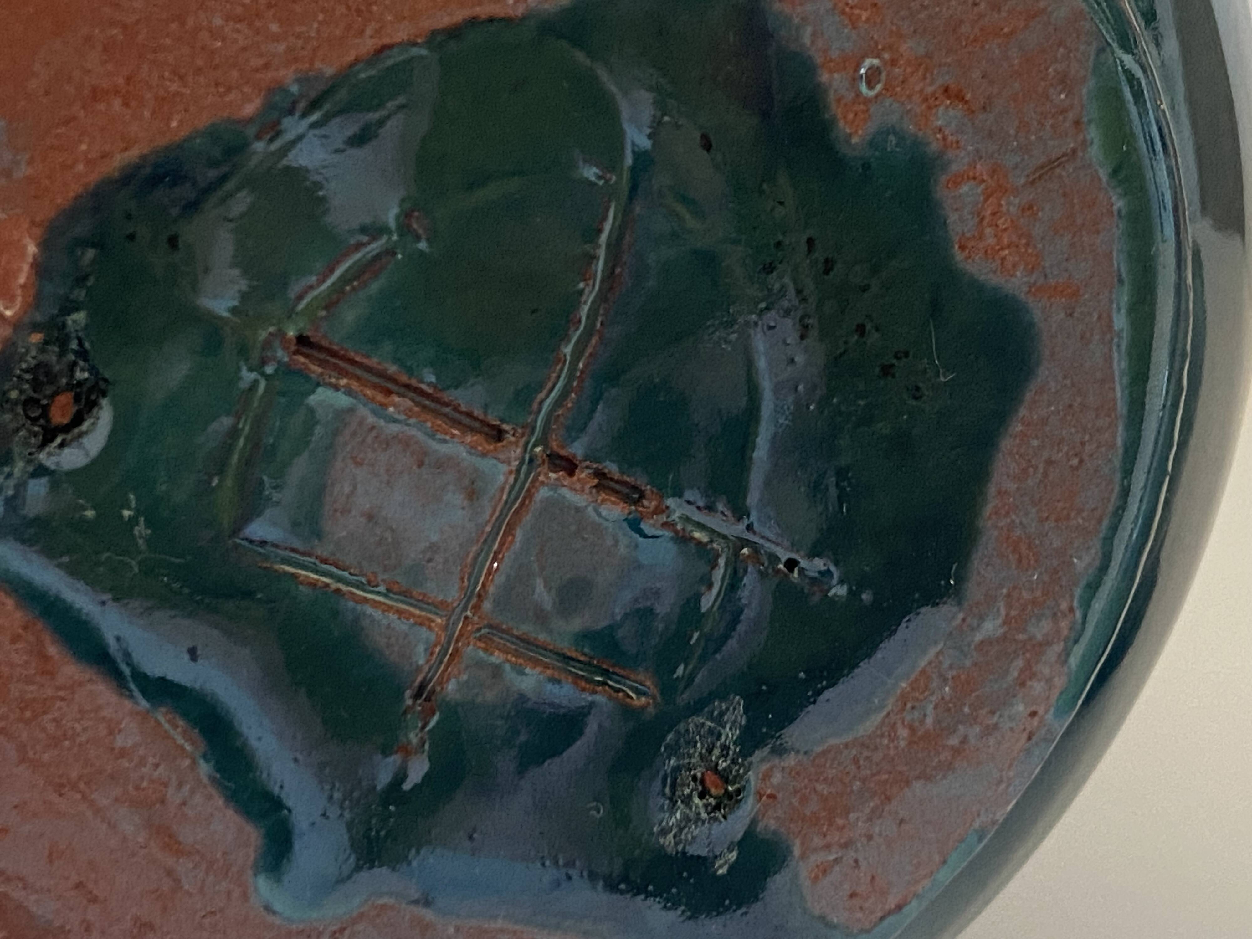 Unusual Vase/Pot/Urn, Glazed Terracotta Ceramic, Red, Signed "DP"