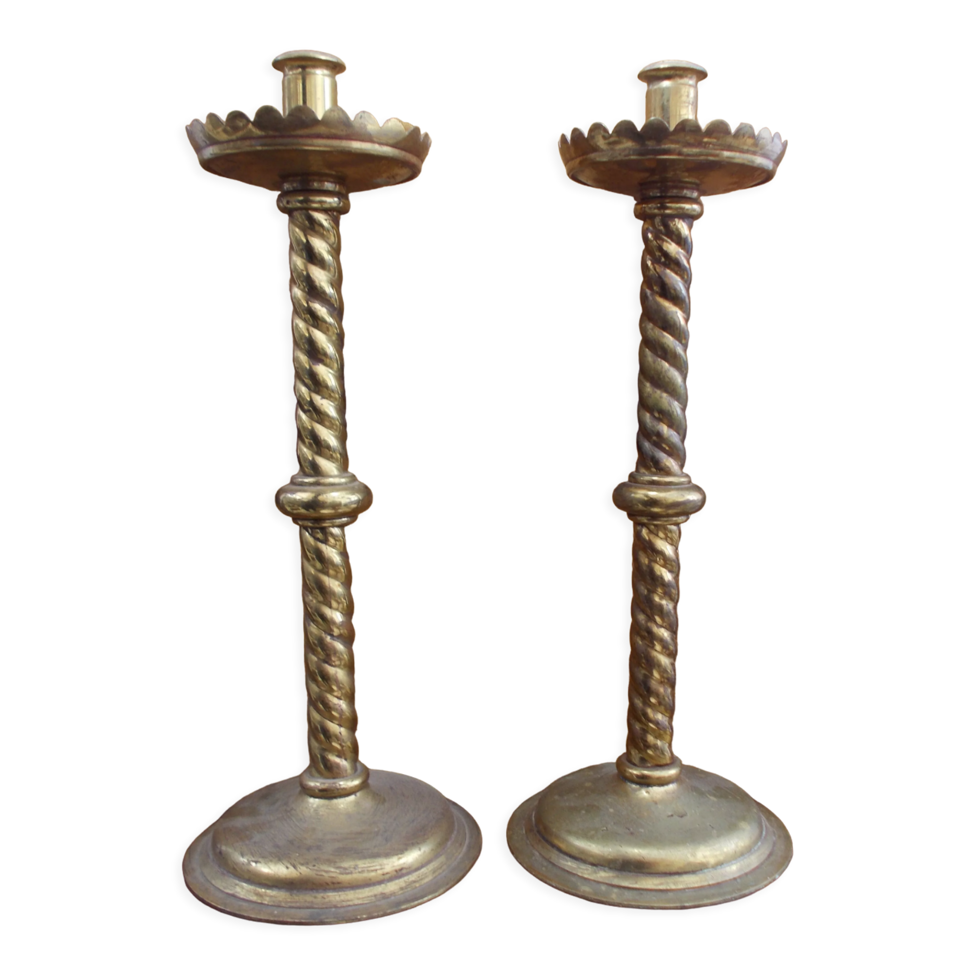 Pair of antique candle holders 19th brass 39 cm