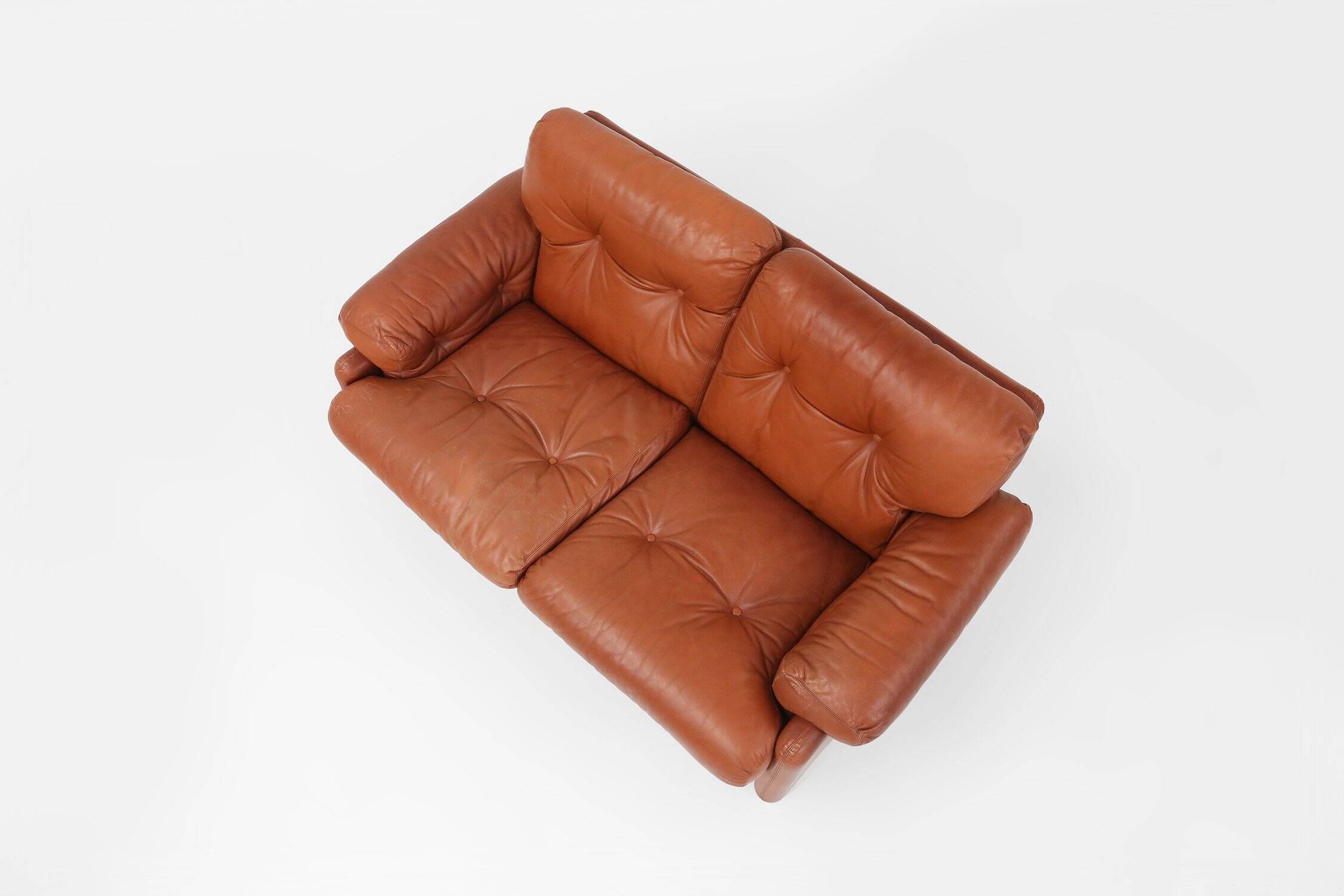 Canapé 2 places en cuir marron Coronado par Tobia Scarpa pour B&b Italia, Italie