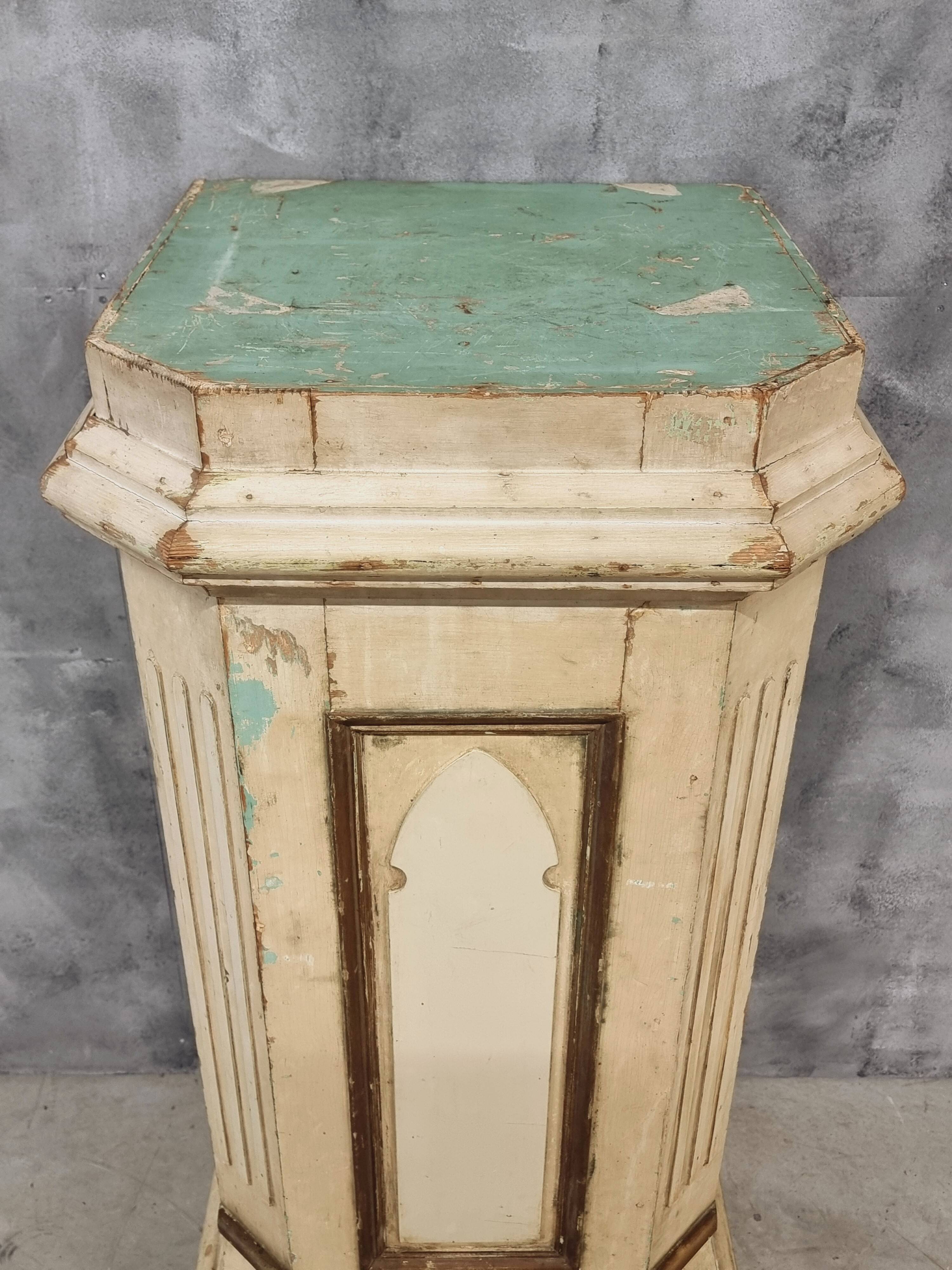 Antique church column on wooden base 135 cm high