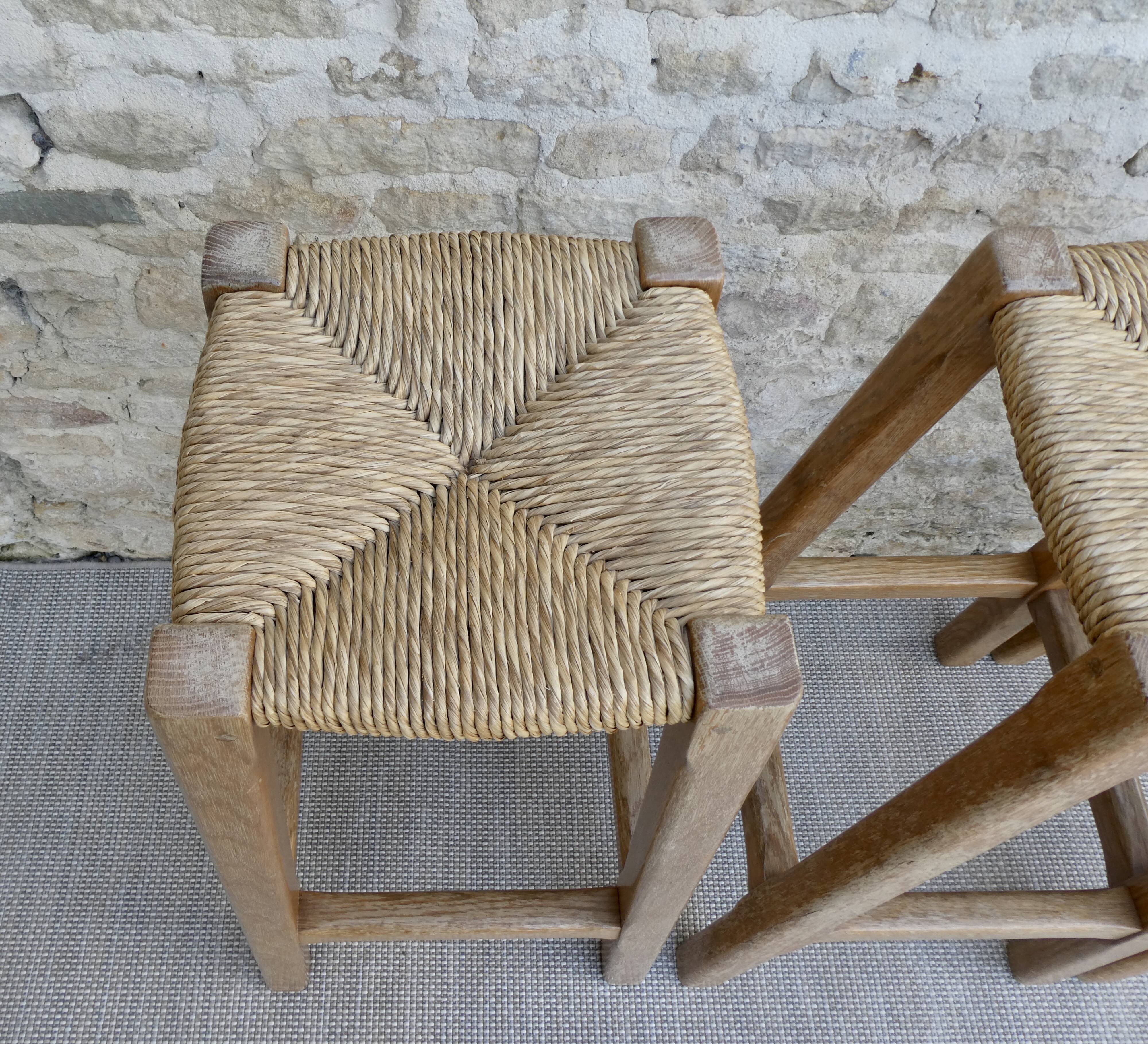 Lot of 3 high stool, bar, solid oak and mulched seat