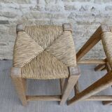 Lot of 3 high stool, bar, solid oak and mulched seat