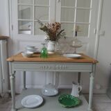 Louis XVI style desk and serving trolley, enhanced in verdigris.