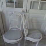 2 louis xvi style chairs beautiful patina chalk bills, seats dressed in gray velvet