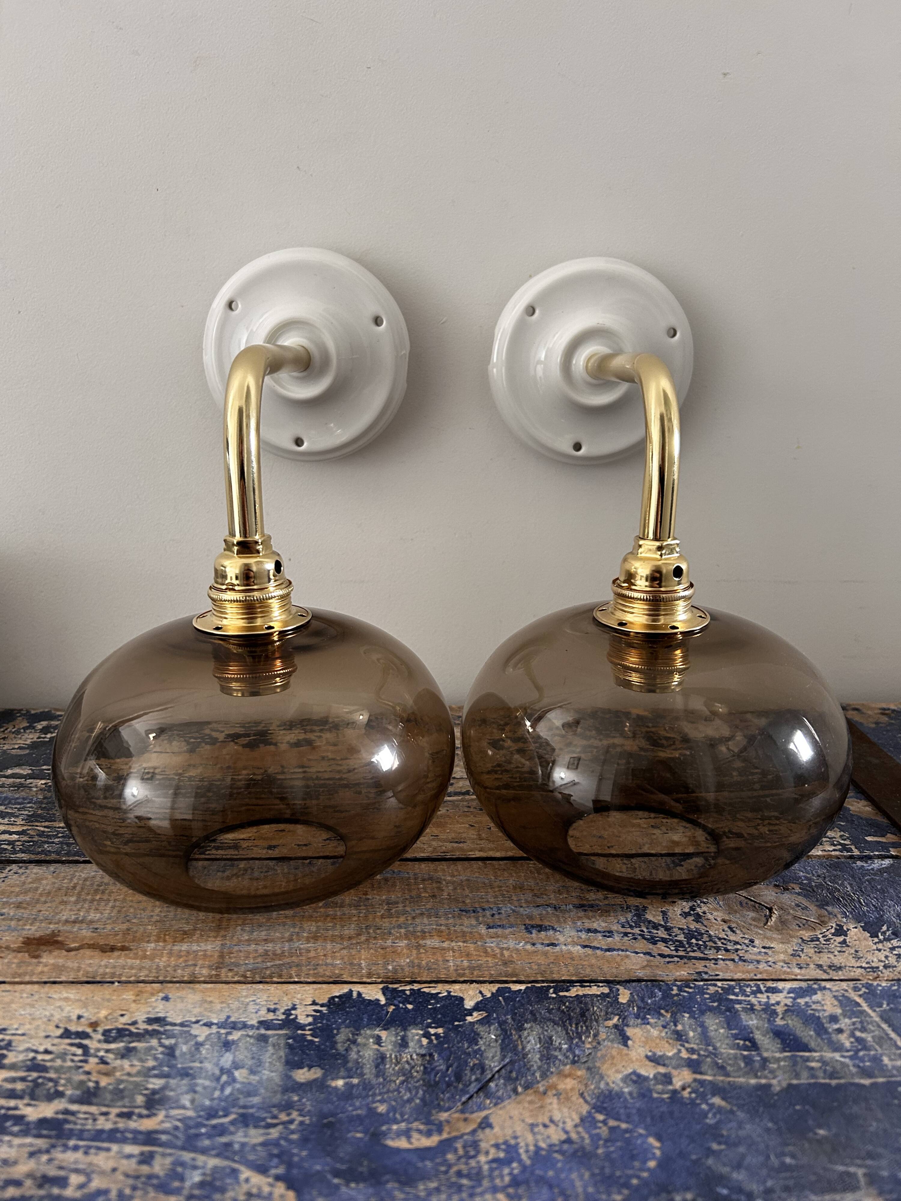 Pair of smoked glass wall lights