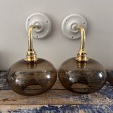 Pair of smoked glass wall lights