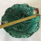 Vintage barbotine salad bowl with lettuce leaf and shrimp
