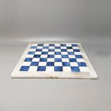 1970s Blue and White Chess Set in Volterra Alabaster Handmade. Made