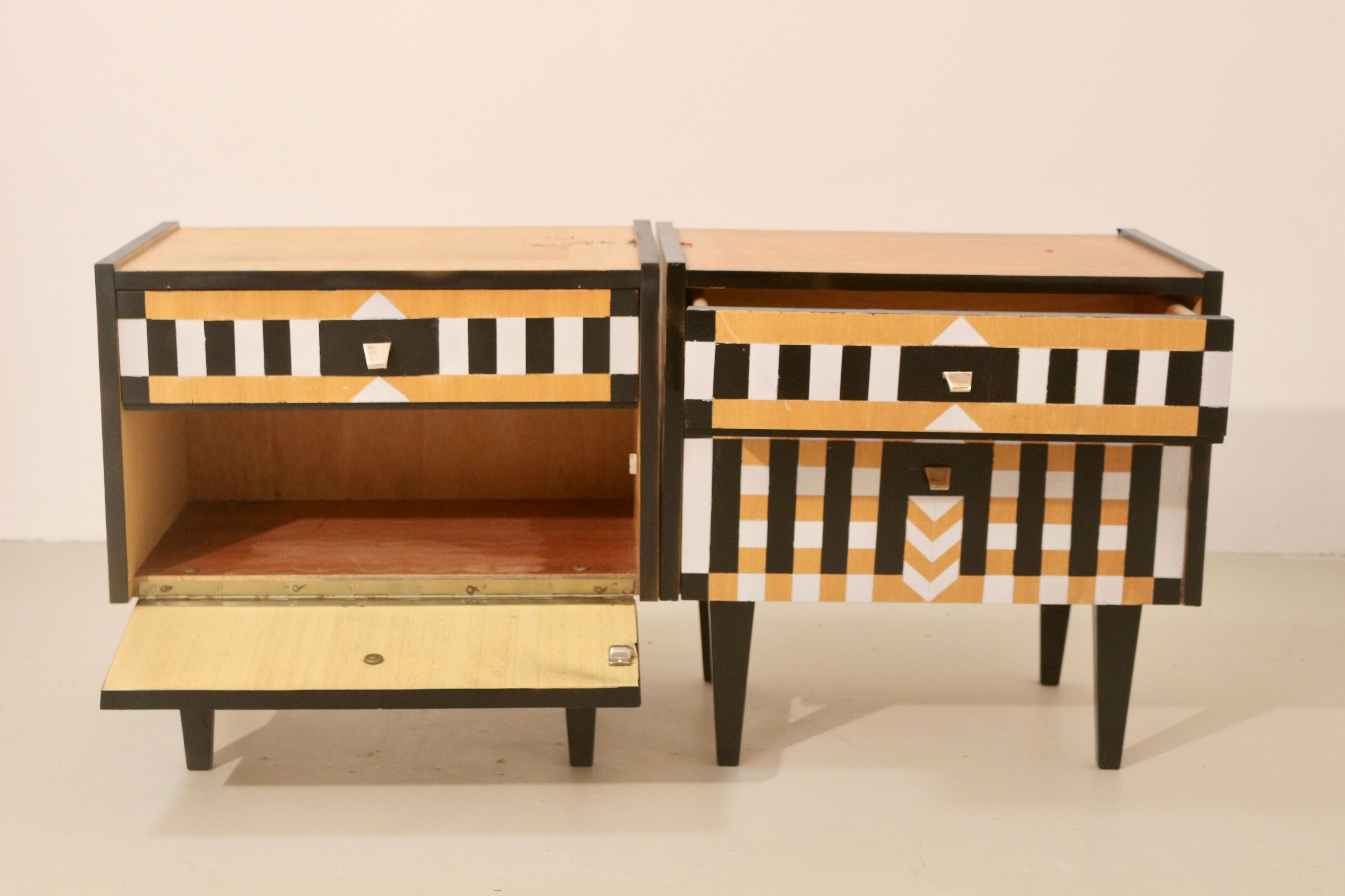 Pair of bedside table restyled swing door year 60