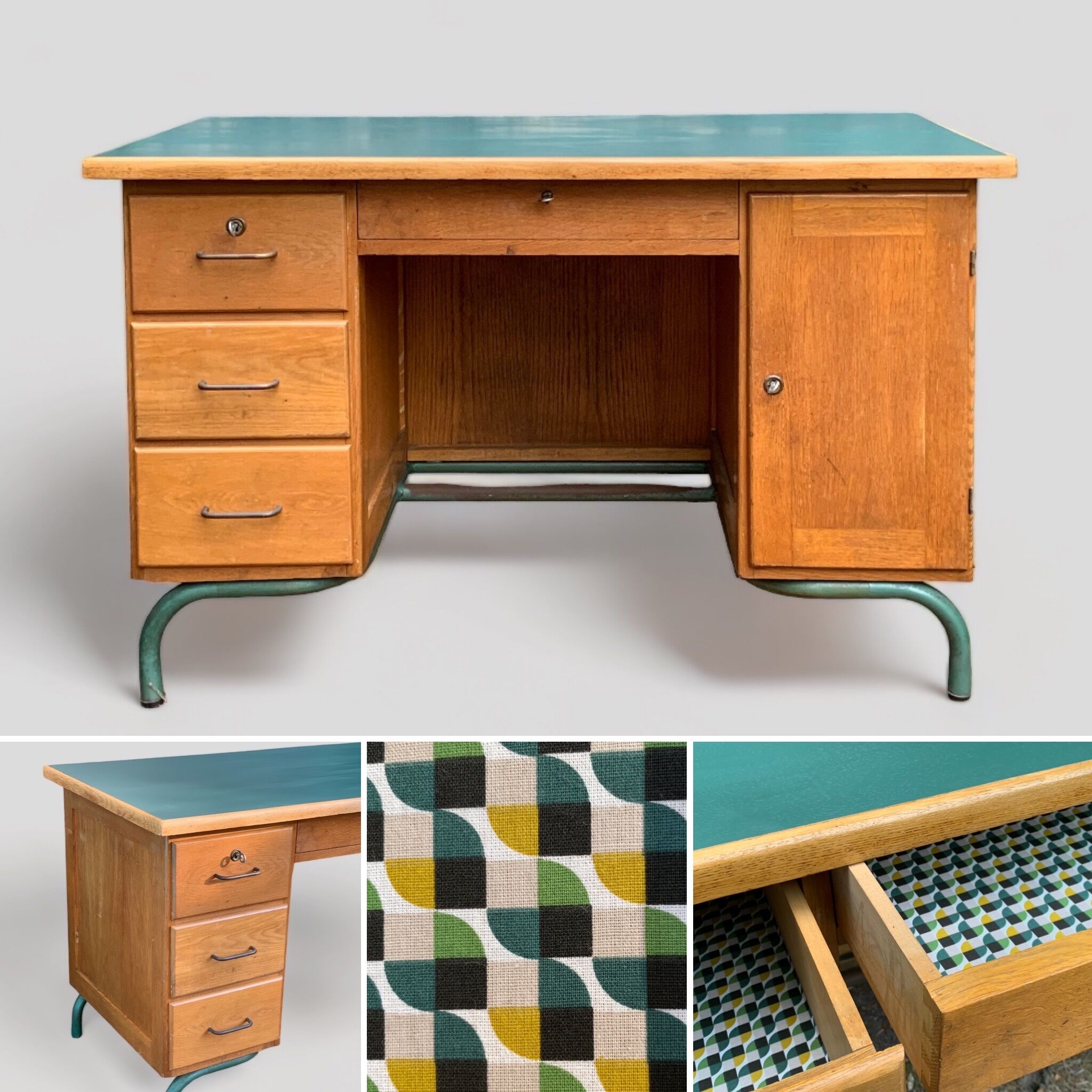 1950s schoolmaster's desk in solid oak