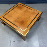 Brass and burl wood coffee table by Jean Claude Mahey, 1970s