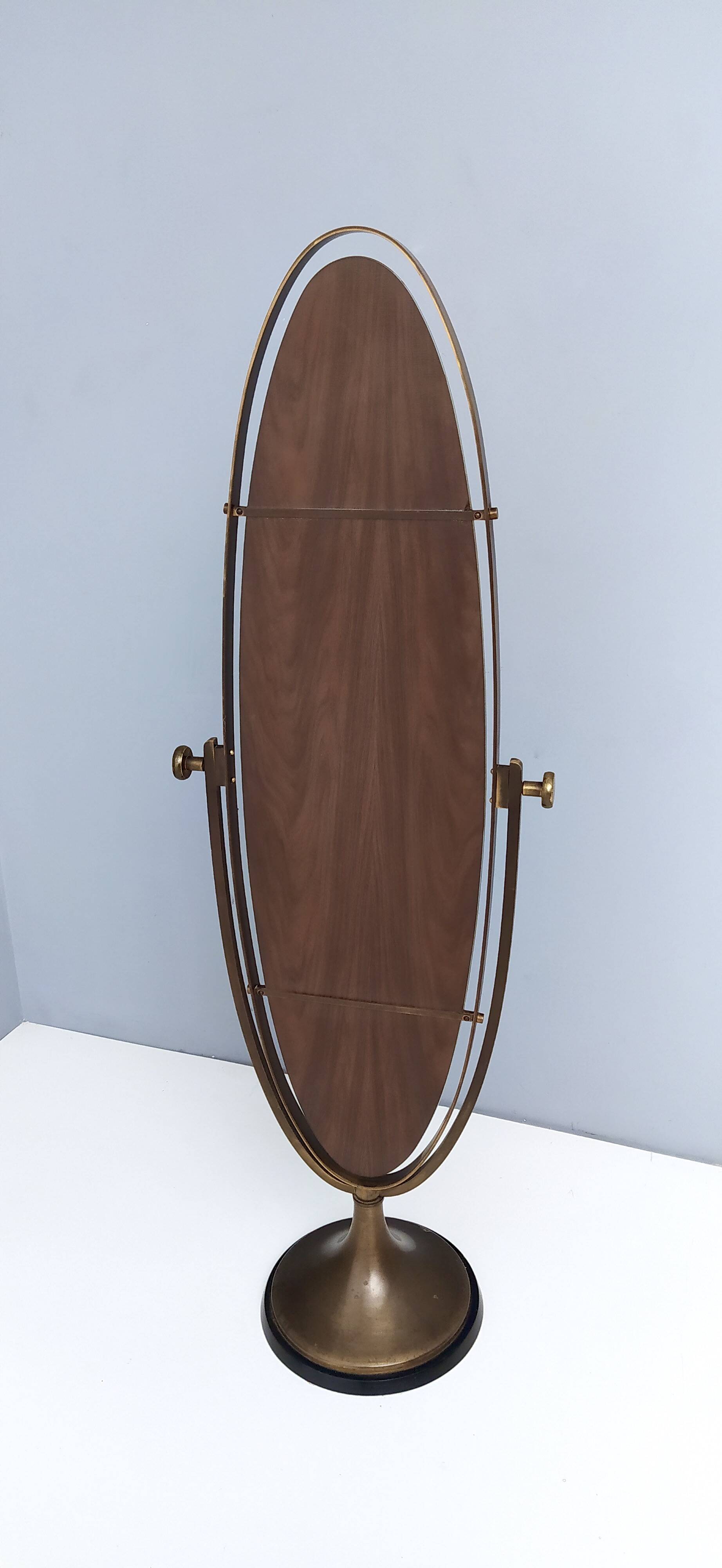 Vintage Oval Cheval Mirror with Brass and Metal Frame, Italy