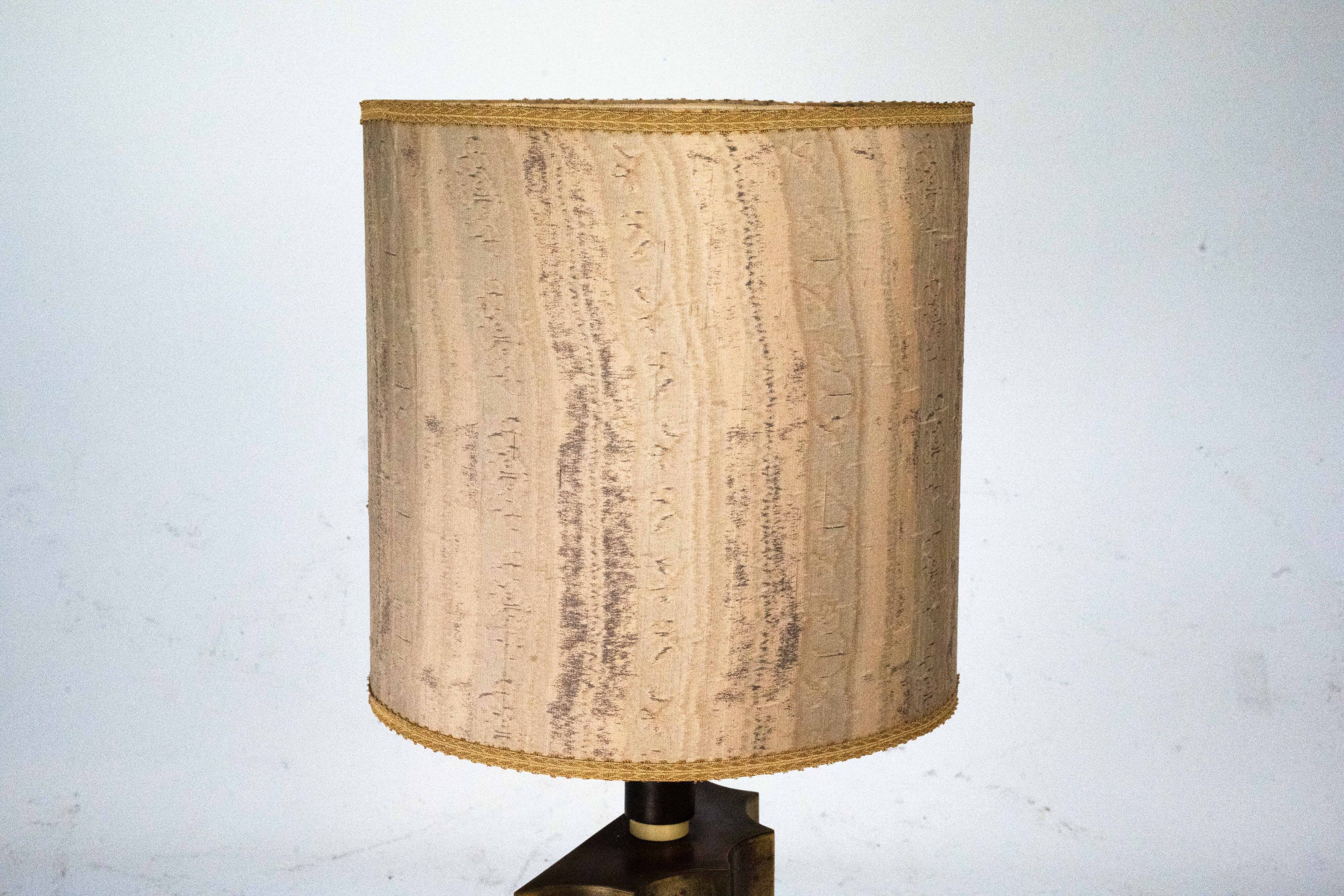 Vintage Brass Table Lamp with Fabric Shade – Original Patina. Italy 1970s