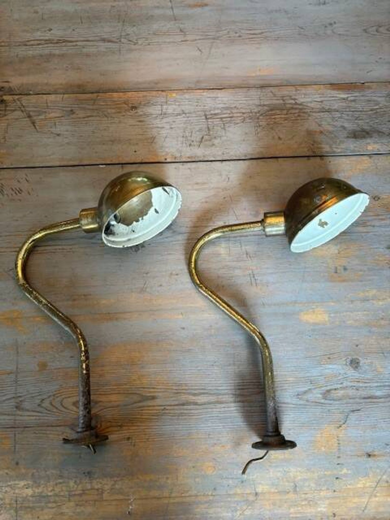 2 industrial wall sconces in brass - Denmark 1970s-80s