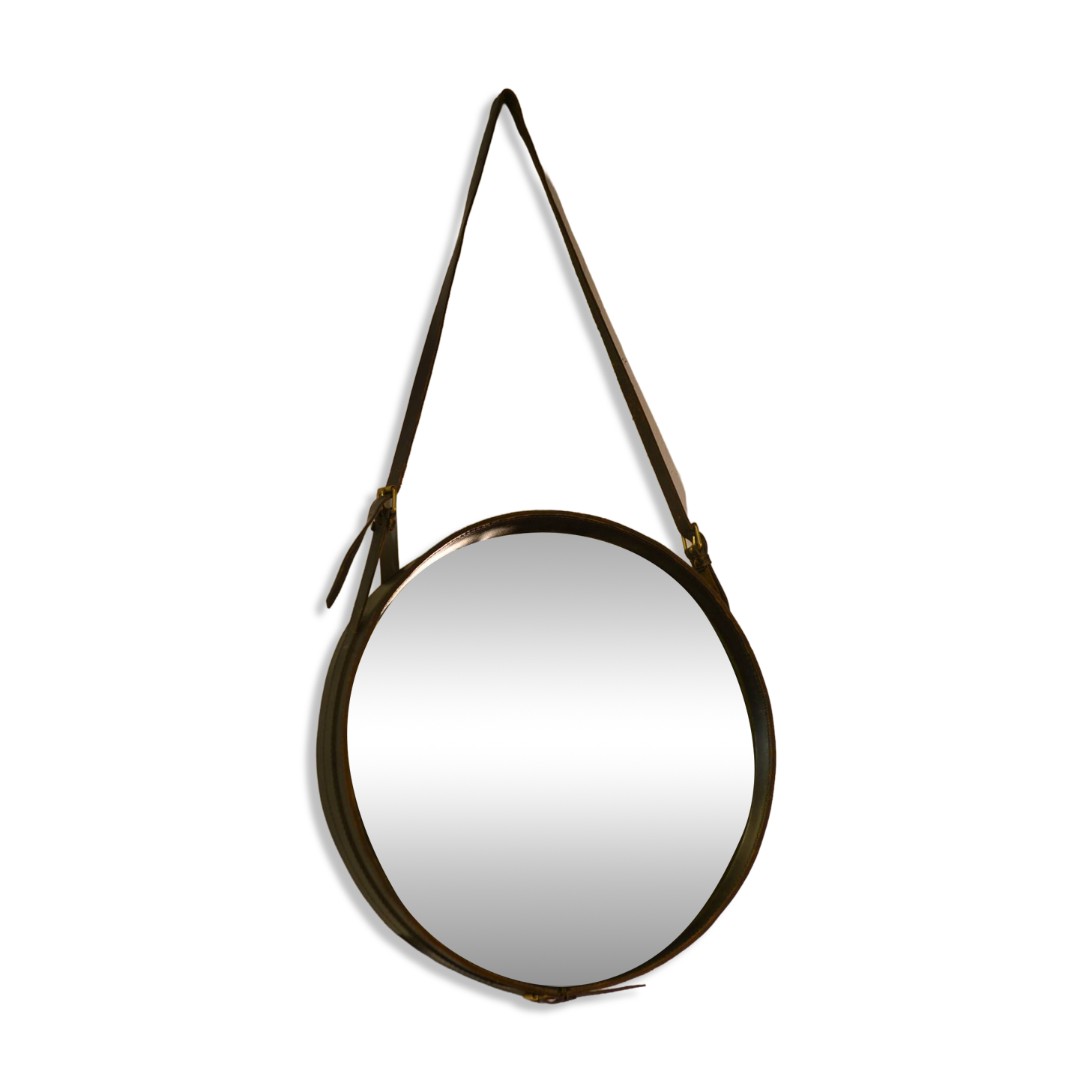 Black leather mirror by Jacques Adnet 1950s