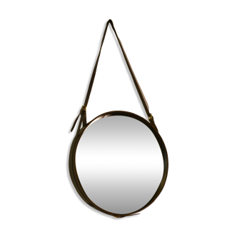 Black leather mirror by Jacques Adnet 1950s