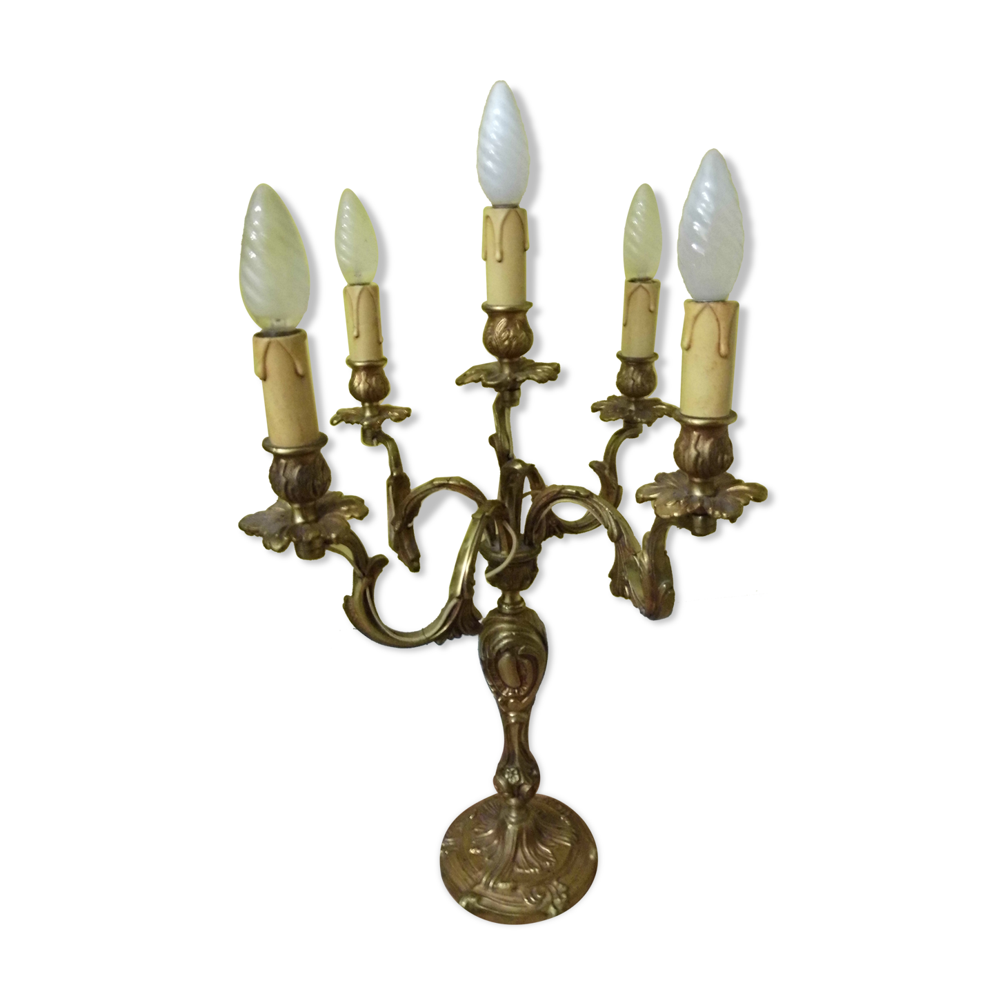 Chandelier à 5 branches, candélabre en bronze doré, XX ème siècle Selency