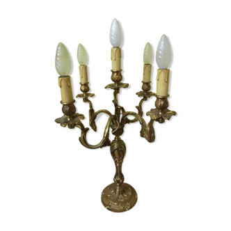 Chandelier à 5 branches, candélabre en bronze doré, XX ème siècle