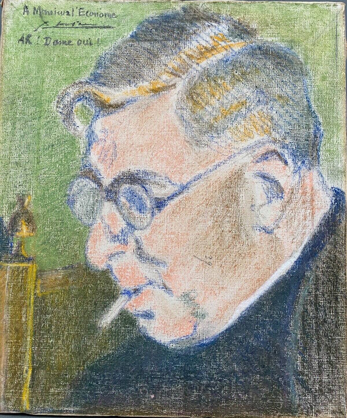 Pastel signé homme à la cigarette