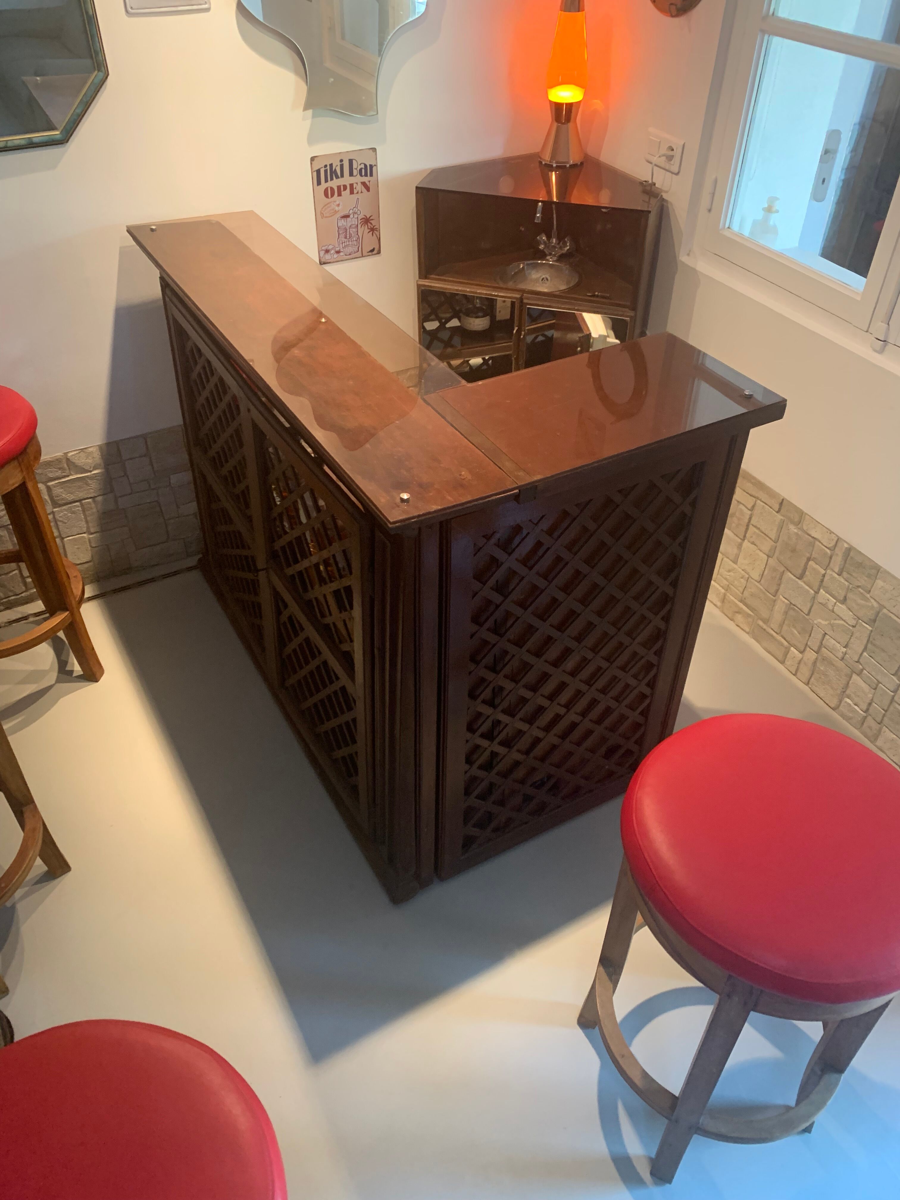 Vintage corner bar with fridge, corner unit/sink
