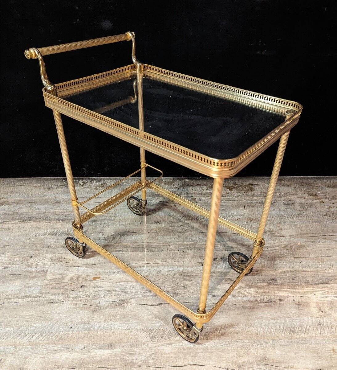 Serving trolley in brass and gilt bronze, 1970s