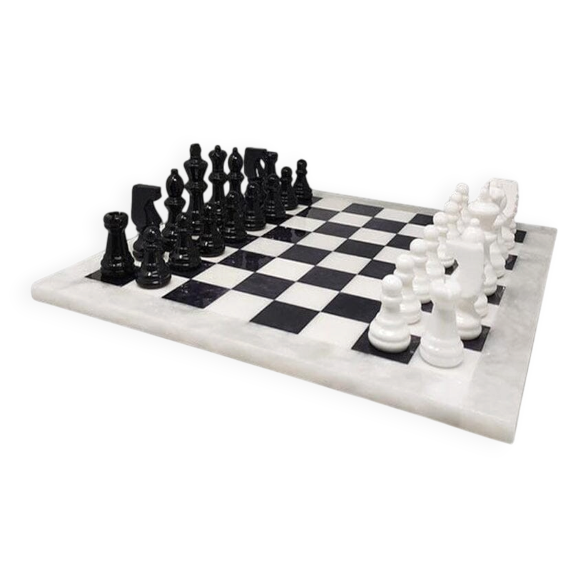 Vintage 1970s Italian Volterra Alabaster Chess Set – Handmade, Excellent Co