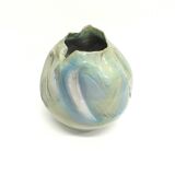 Postmodern Sculptural Hand-Made Iridescent Blue Glazed Earthenware Vase, Italy