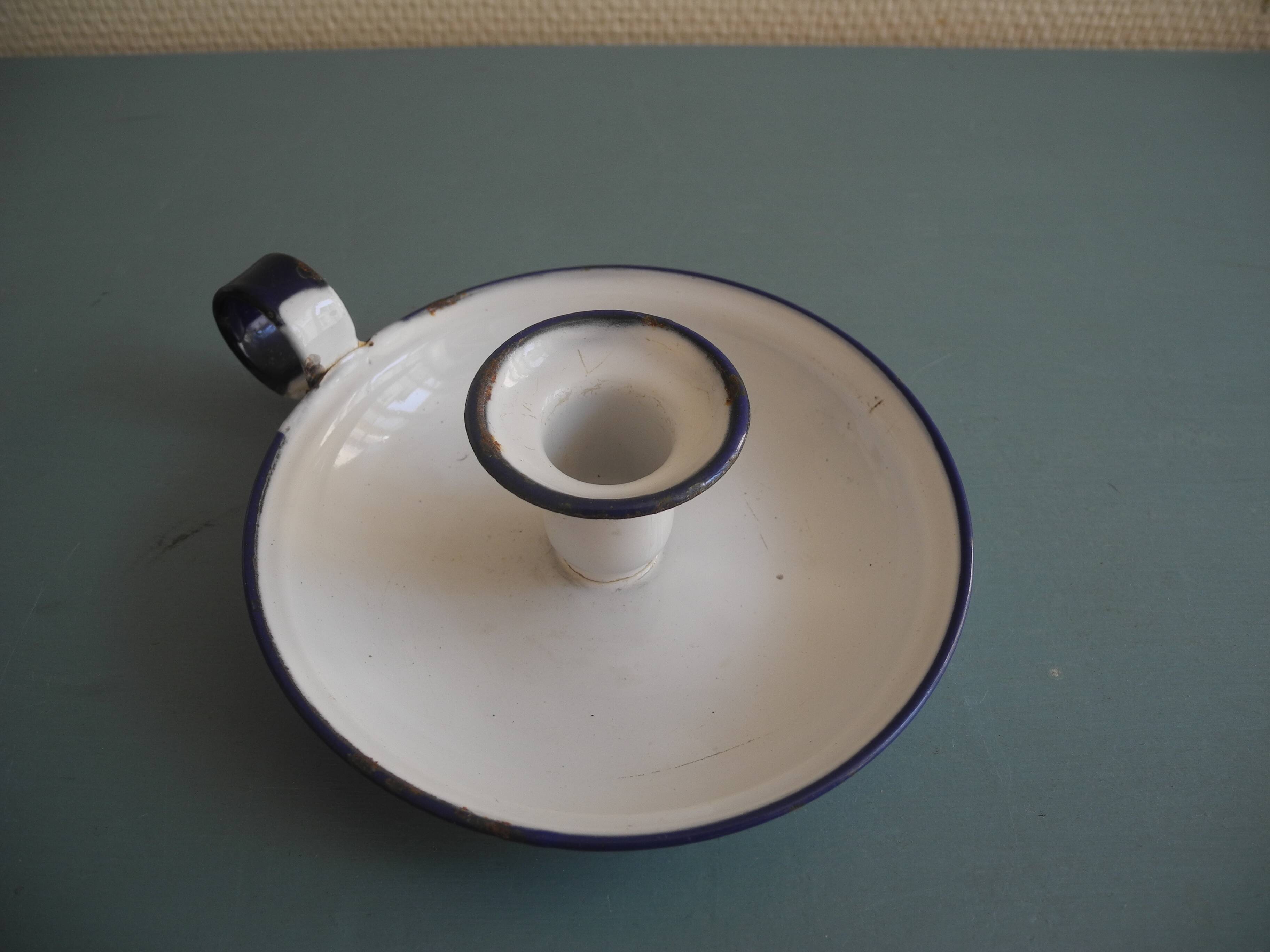 antique candlestick enamelled tin vintage candlestick Sweden