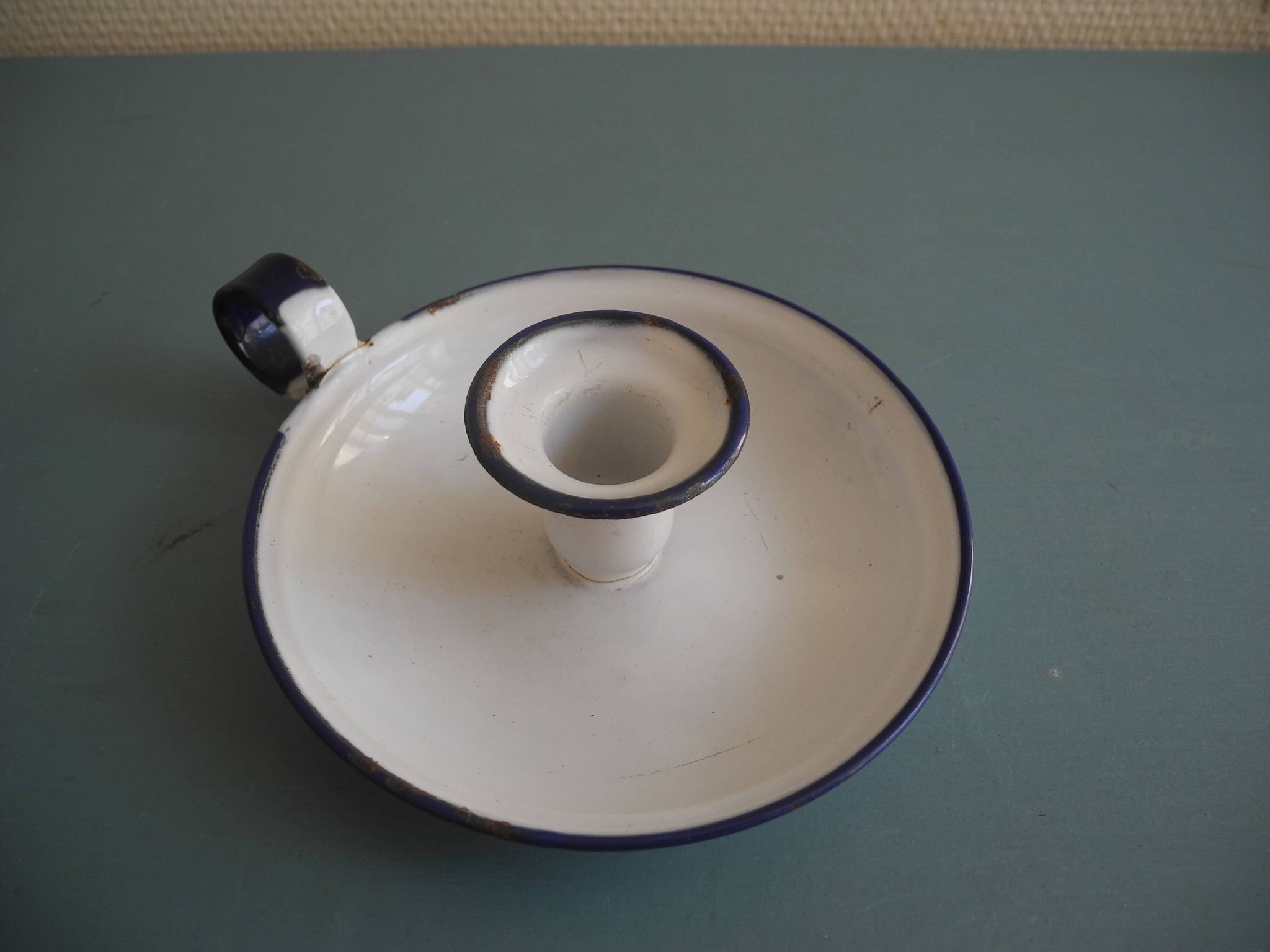 antique candlestick enamelled tin vintage candlestick Sweden