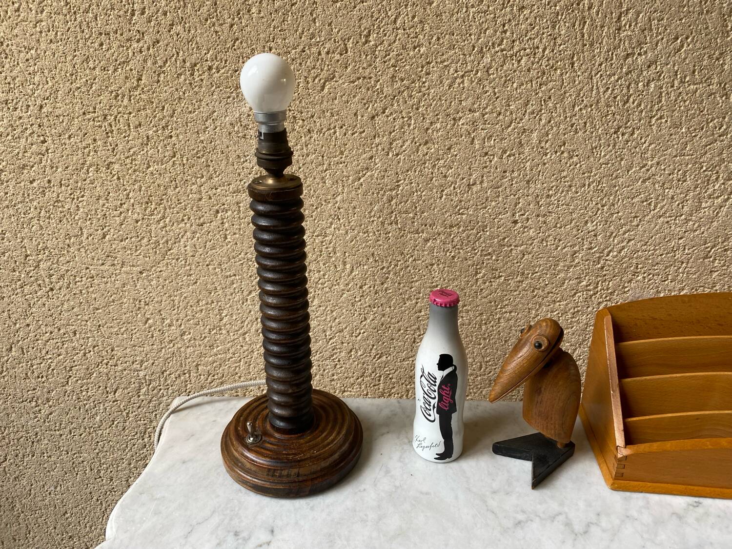 Vintage turned wooden lamp from the 1960s in the style of Charles Dudouyt.