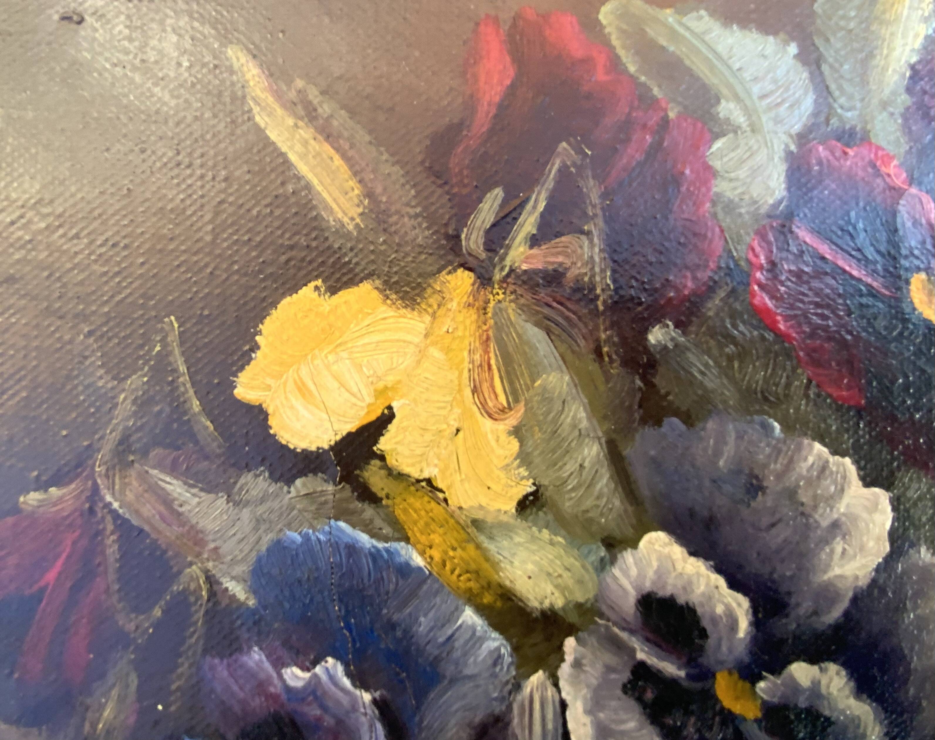 Vintage Art deco Still life with flowers Oil Paintingby A.Haaning, Denmark