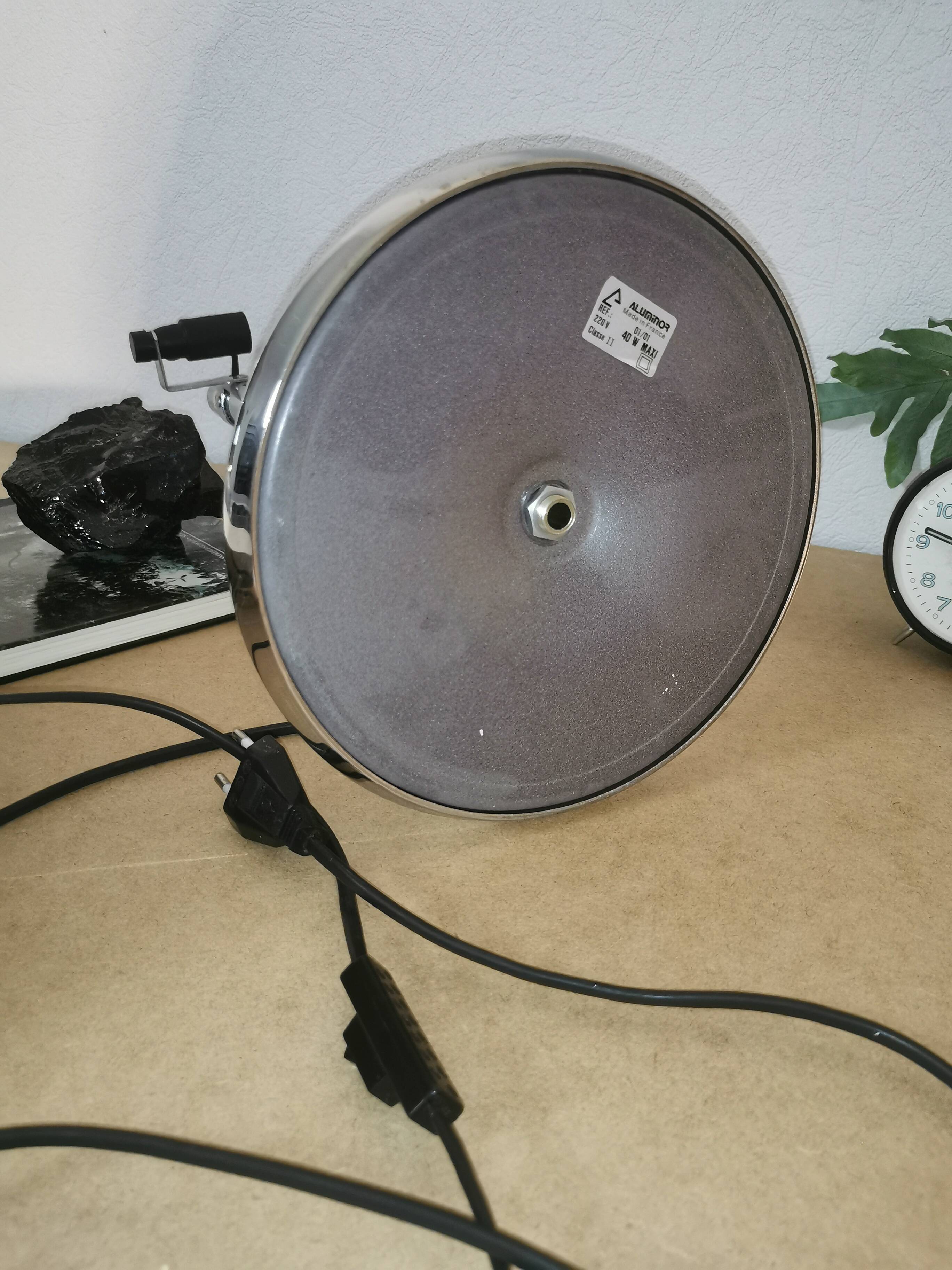 Mushroom lamp, chrome metal saucer, Aluminor, France, 1970