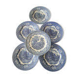 6 blue plates made in england