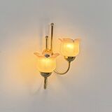 Vintage wall light, brass and frosted pink moulded glass, France, 1980.