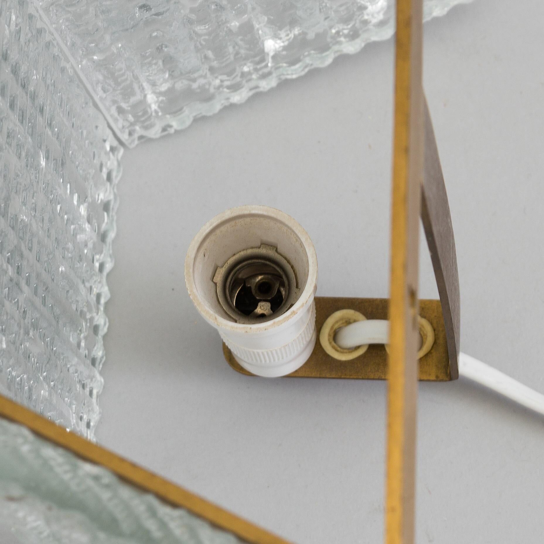 Orrefors Wall Sconces / Wall Lanterns Glass and Brass. Sweden 1960.