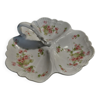 Plat serviteur mendiant porcelaine fleurie début XXème
