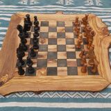 Rustic chess table olive wood, chess game 18"