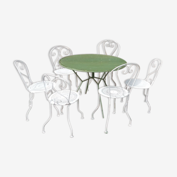 Table et chaises de jardin en métal peint