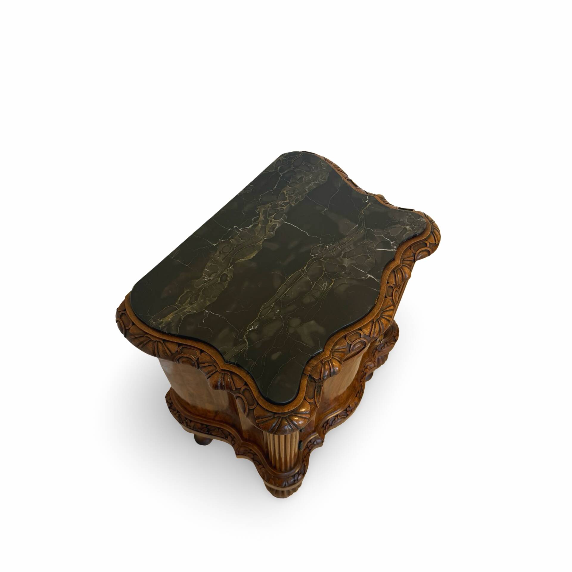 art deco walnut serpentine nightstands, 1920s