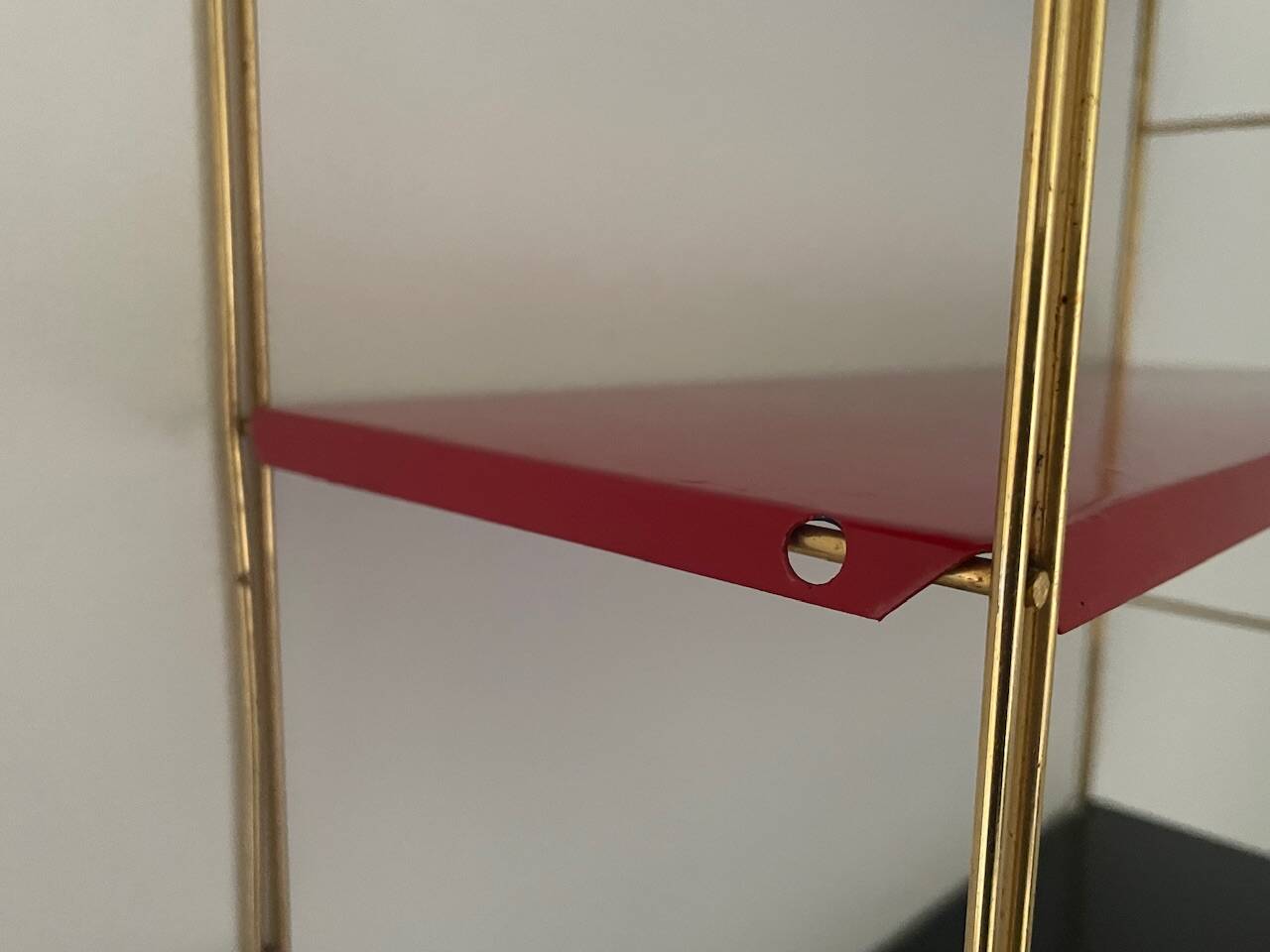 Modular vintage wall shelf, black and red metal circa 1960s