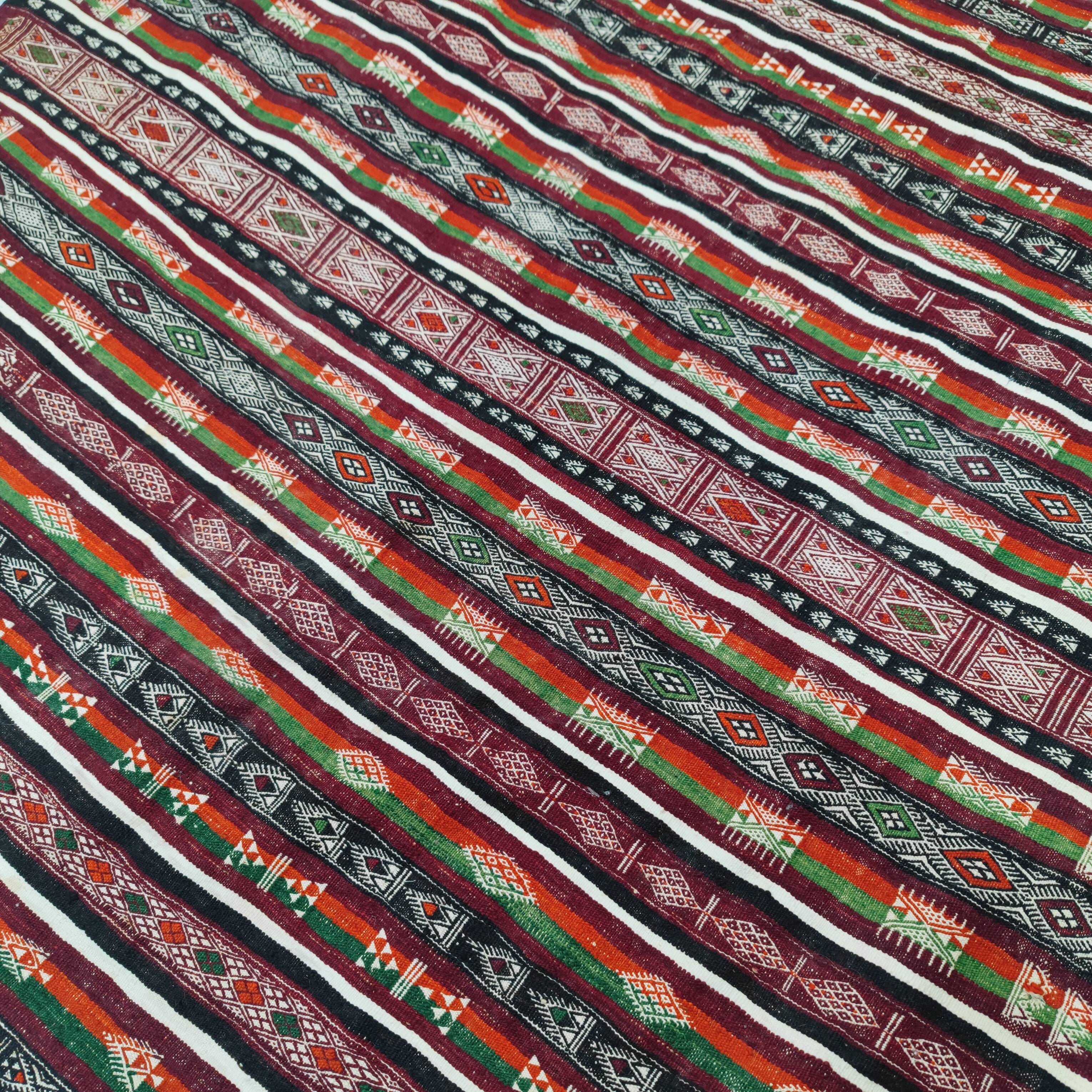 Vintage kilim rug woven and embroidered by hand