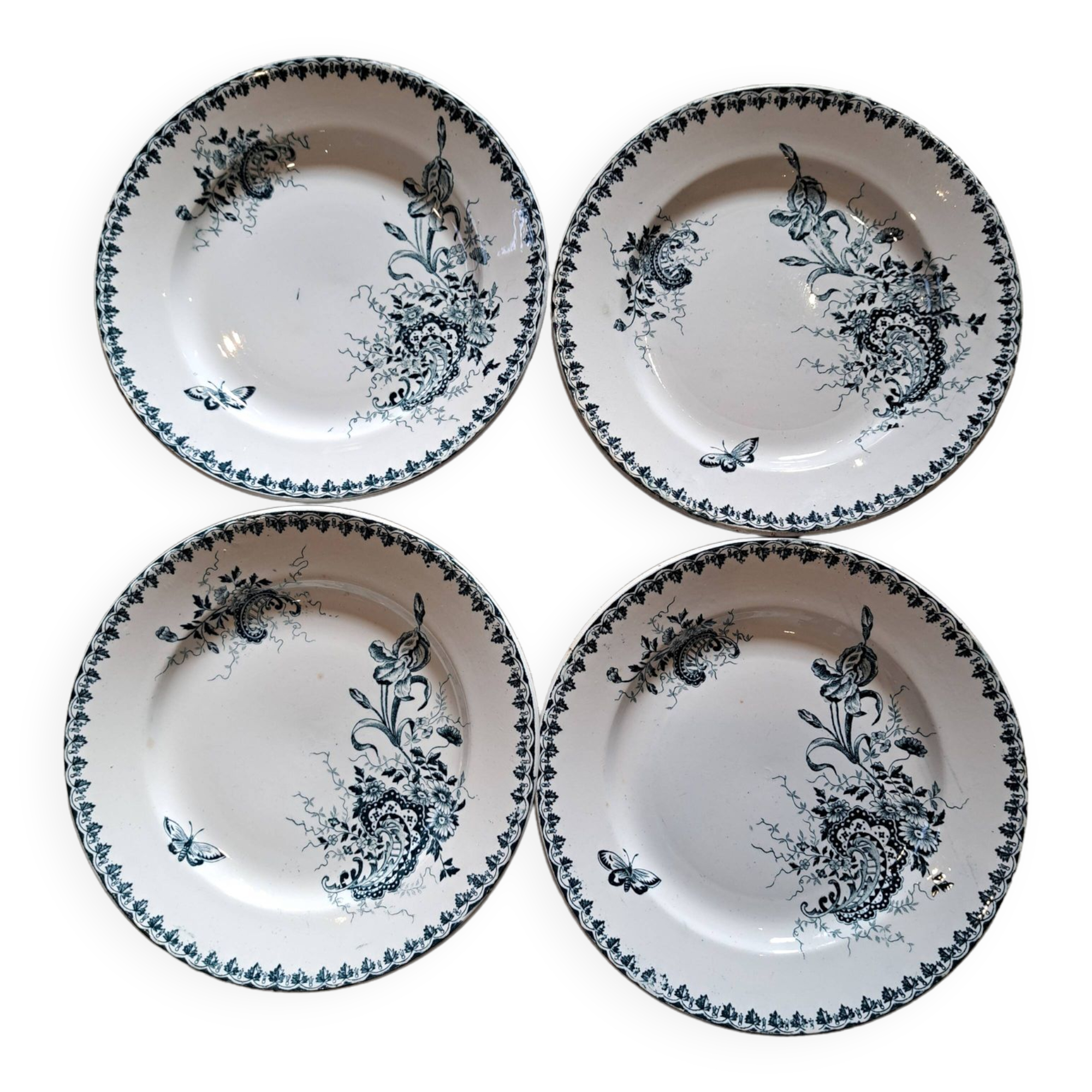 Ste Amandinoise Louis XV iron earth blue green dinner plates