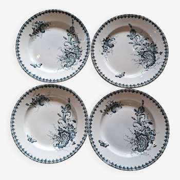 Assiettes plates Ste Amandinoise Louis XV terre de fer bleu vert